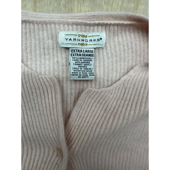 Vintage Yarnworks Women’s Cardigan Sweater Pink Lambswool Angora Blend Ribbed XL - Picture 2 of 8